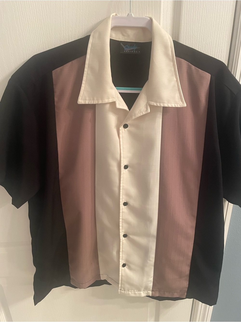 Classic Men's Panel Button-Up Shirt - Cream, Taupe & Black